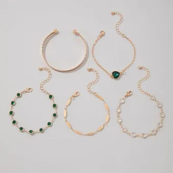  Fashionable Zinc Alloy Rhinestone Heart & Round Decor Bracelet (5 Pcs)